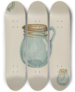 Triptych art skateboard deck of Wilford H Shurtliff Cream Pitcher by Wilford H Shurtliff