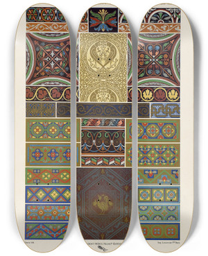 Triptych art skateboard deck of Auguste Racinet Moyen Age 5 by Auguste Racinet (1825-1893)