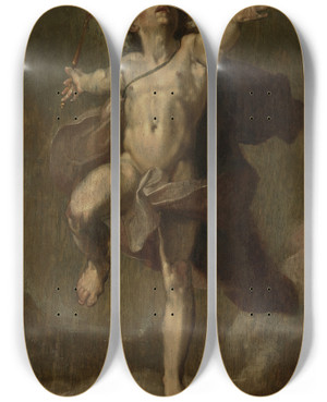 Triptych art skateboard deck of Cornelis Cornelisz Van Haarlem Apollo As Sol by Cornelis Cornelisz Van Haarlem (1562-1638)