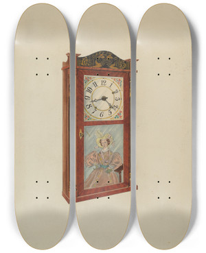 Triptych art skateboard deck of Arthur Mathews Clock by Arthur Mathews