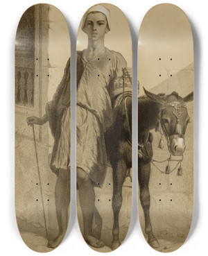 Triptych art skateboard deck of Alexandre Bida An Assdriver by Alexandre Bida (1823-1895)
