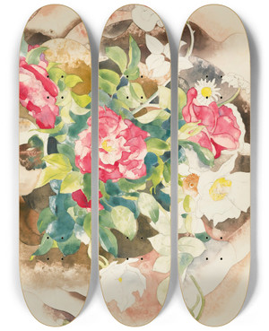 Triptych art skateboard deck of Charles Demuth Roses by Charles Demuth (1883-1935)