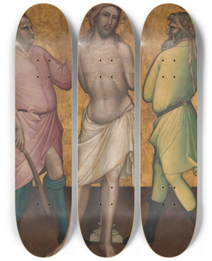 Triptych art skateboard deck of Spinello Aretino The Flagellation by Spinello Aretino (1350-1410)