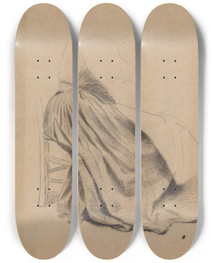 Triptych art skateboard deck of Adolph Tidemand Draperistudie by Adolph Tidemand (1814-1876)