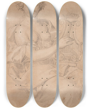 Triptych art skateboard deck of Hendrik Krock Lyrespillende Muse Erato by Hendrik Krock (1671-1738)