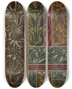 Triptych art skateboard deck of Anton Seder Die Pflanze In Kunst Und Gewerbe Pl025 by Anton Seder (1850-1916)