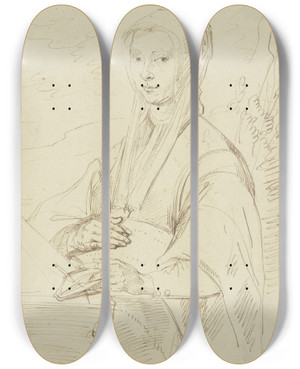 Triptych art skateboard deck of Matthys Van Den Bergh Portrt Der Ehefrau Eines Stifters by Matthys van den Bergh (1617-1687)