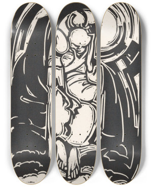Triptych art skateboard deck of Henri Jonas Figuur Die Zijn Kin Vasthoudt by Henri Jonas (1878-1944)