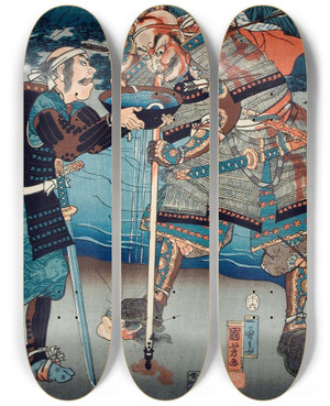 Triptych art skateboard deck of Utagawa Kuniyoshi Yamamoto Kansuke Haruyuki by Utagawa Kuniyoshi (1797-1861)