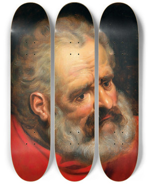 Triptych art skateboard deck of Frans Floris A Bearded Old Man In A Red Cloak by Frans Floris (1519-1570)