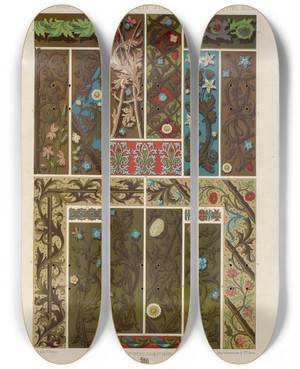Triptych art skateboard deck of Auguste Racinet Moyen Age 14 by Auguste Racinet (1825-1893)