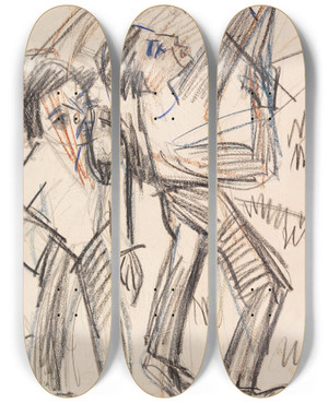 Triptych art skateboard deck of Ernst Ludwig Kirchner Bogenschtze by Ernst Ludwig Kirchner (1880-1938)