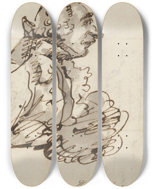 Triptych art skateboard deck of Henry William Bunbury A Man With A Long Nose And Tie Wig by Henry William Bunbury (1750-1811)