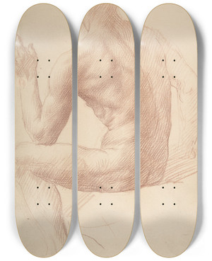 Triptych art skateboard deck of Alphonse Legros Study Of A Figure_3 by Alphonse Legros (1837-1911)