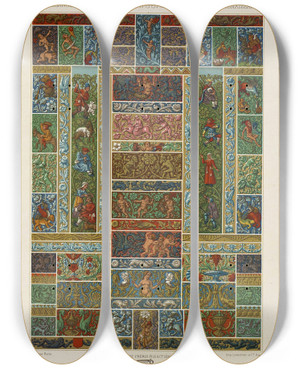 Triptych art skateboard deck of Auguste Racinet Renaissance by Auguste Racinet (1825-1893)