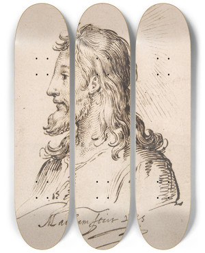 Triptych art skateboard deck of Jacob Matham Head Of Christ by Jacob Matham (1571-1631)