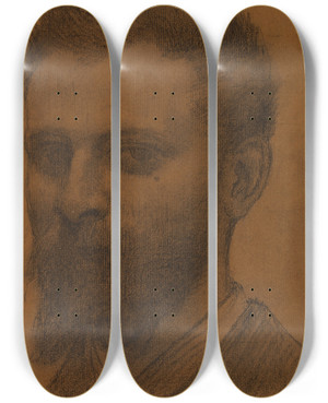 Triptych art skateboard deck of Pierre Puvis De Chavannes Portrait De Daras by Pierre Puvis De Chavannes (1824-1898)