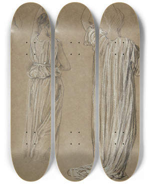 Triptych art skateboard deck of Frederic Leighton Studies Of A Standing Draped Figure by Frederic Leighton (1830-1896)