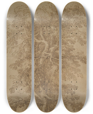 Triptych art skateboard deck of Salvator Rosa A Large Tree by Salvator Rosa (1615-1673)