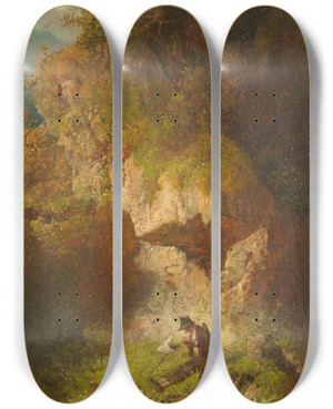 Triptych art skateboard deck of Philipp Sporrer Der Schmetterlingsjger Im Gebirge by Philipp Sporrer (1829-1899)