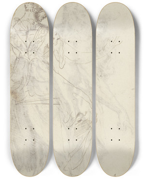 Triptych art skateboard deck of Baccio Bandinelli Sitting Woman by Baccio Bandinelli (1493-1560)