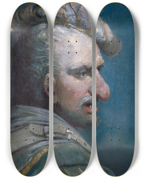 Triptych art skateboard deck of John Hamilton Mortimer Bardolph by John Hamilton Mortimer (1740-1779)