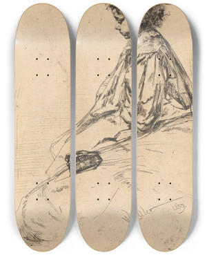 Triptych art skateboard deck of James Abbott Mcneill Whistler Bibi Lalouette by James Abbott Mcneill Whistler (1834-1903)