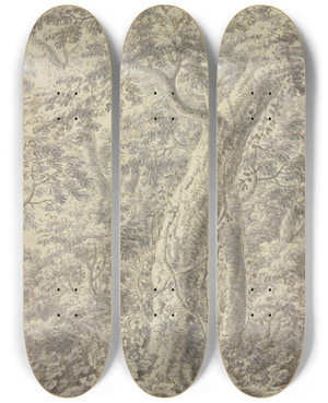 Triptych art skateboard deck of Balthasar Anton Dunker Dichter Buchenwald Mit Schlingpflanzen by Balthasar Anton Dunker (1746-1807)
