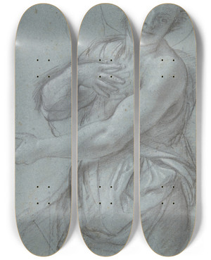 Triptych art skateboard deck of Annibale Carracci Study For An Angel by Annibale Carracci (1560-1609)