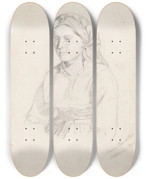Triptych art skateboard deck of Adolph Tidemand Anna Hansdatter Heddal by Adolph Tidemand (1814-1876)