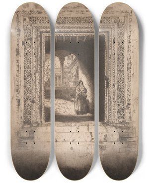 Triptych art skateboard deck of David Young Cameron The Abbazia Venice by David Young Cameron (1865-1945)