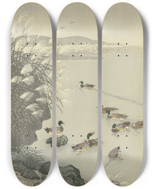 Triptych art skateboard deck of Ohara Koson Ducks In The Water by Ohara Koson (1877-1945)