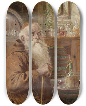 Triptych art skateboard deck of Georg Rssler Mnch Im Weinkeller_2 by Georg Rossler (1861-1925)