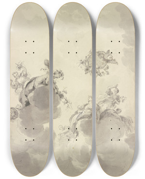 Triptych art skateboard deck of Jacob De Wit Bacchus And Ceres by Jacob de Wit (1695-1754)