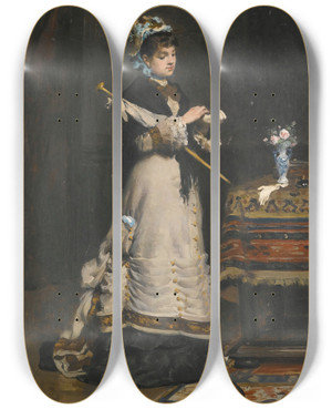 Triptych art skateboard deck of Victor Gabriel Gilbert Aprs La Visite by Victor Gabriel Gilbert (1847-1933)