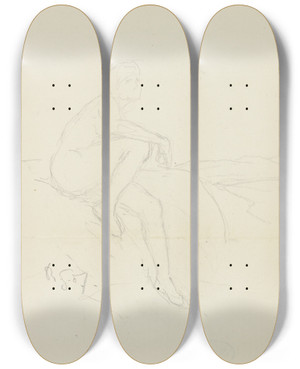 Triptych art skateboard deck of Rudolf Gudden Resting Boy by Rudolf Gudden (1863-1935)