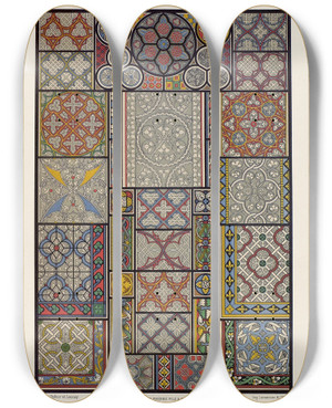 Triptych art skateboard deck of Auguste Racinet Moyen Age 9 by Auguste Racinet (1825-1893)