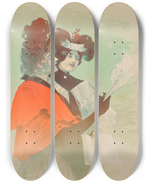 Triptych art skateboard deck of Gaston Noury Salon Des Cent by Gaston Noury (1865-1936)