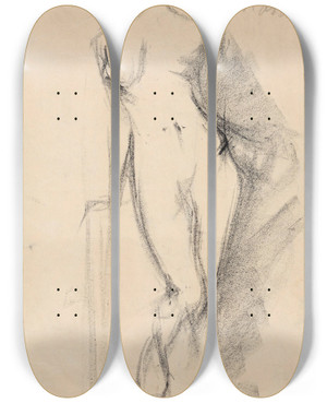 Triptych art skateboard deck of Ludvig Karsten Stende Kvinneakt_3 by Ludvig Karsten (1876-1926)