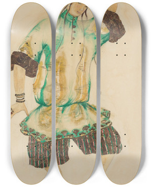 Triptych art skateboard deck of Lon Bakst Asian Man by Leon Bakst (1866-1924)
