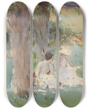 Triptych art skateboard deck of John Singer Sargent Under The Willows by John Singer Sargent (1856-1925)