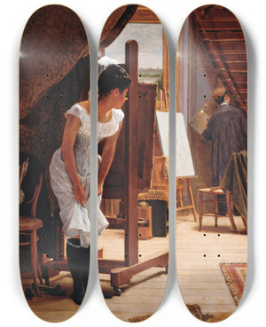 Triptych art skateboard deck of Almeida Jnior The Inopportune by Almeida Junior (1850-1899)