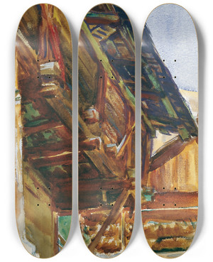 Triptych art skateboard deck of John Singer Sargent Chalet by John Singer Sargent (1856-1925)
