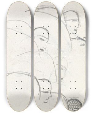 Triptych art skateboard deck of Leo Gestel Schetsblad Met Studies Voor Een Omhelsing Kus by Leo Gestel (1881-1941)