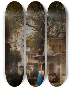 Triptych art skateboard deck of Germain Fabius Brest The Street by Germain Fabius Brest (1823-1900)