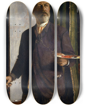 Triptych art skateboard deck of Arnold Bcklin Selfportrait In The Studio by Arnold Bocklin (1827-1901)