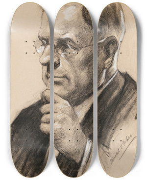Triptych art skateboard deck of Samuel Johnson Woolf Harold Leclair Ickes by Samuel Johnson Woolf (1880-1948)