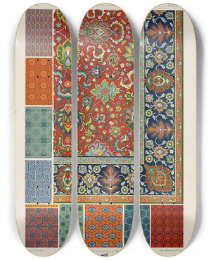 Triptych art skateboard deck of Auguste Racinet Persan 4 by Auguste Racinet (1825-1893)