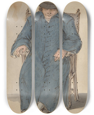 Triptych art skateboard deck of Louis Philippe Boitard Man Asleep In A Long Blue Coat by Louis Philippe Boitard (1734-1760)