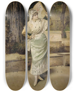 Triptych art skateboard deck of Victor Gabriel Gilbert A Good Read by Victor Gabriel Gilbert (1847-1933)